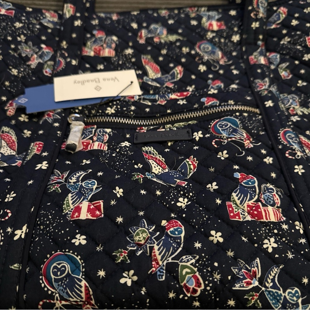 Vera Bradley Iconic Vera Tote & Hipster Set Holiday Owls Navy Background NWT - Picture 3 of 16